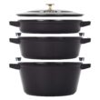 STAUB Cast Iron Set 4-pc Stackable Space-Saving Cookware Set Dutch Oven with Universal Lid Made in France Matte Black
