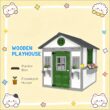 GDFStudio Virex Farmhouse Solid Wood Outdoor Kids Playhouse with Convertible Design and Planter Flower Pot - Dark Grey+Green+White