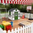 GDFStudio Virex Farmhouse Solid Wood Outdoor Kids Playhouse with Convertible Design and Planter Flower Pot - Dark Grey+Green+White