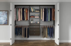 Easy Track Reach-in Tower system Truffle Solid Shelving Wood Closet System