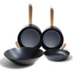alva Forest 4-Piece Blue Carbon Steel Frying Pan Skillet Non-Toxic Pre-Seasoned Pans and Wok