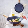 alva Forest 4-Piece Blue Carbon Steel Frying Pan Skillet Non-Toxic Pre-Seasoned Pans and Wok