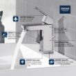 GROHE Eurocube Starlight Chrome Single Hole 1-Handle WaterSense Bathroom Sink Faucet with Drain