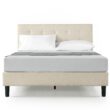 Zinus Queen Beige Metal Tufted Platform Bed with Headboard