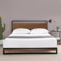 Zinus King Chestnut Brown Metal Platform Bed with Headboard