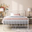Zinus Queen White Metal Platform Bed with Headboard