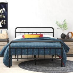 Zinus King Black Metal Platform Bed with Headboard