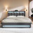 GZMR Full Gray Platform Bed Storage with Headboard