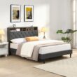 GZMR King Dark Gray Bed Frame Storage with Headboard
