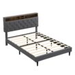 GZMR King Dark Gray Bed Frame Storage with Headboard