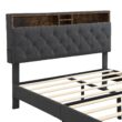 GZMR King Dark Gray Bed Frame Storage with Headboard
