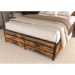 GZMR Queen Black+Brown Metal Bed Frame Storage with Headboard