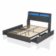 GZMR Queen Gray Metal Bed Frame Storage with Headboard