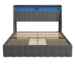 GZMR Queen Gray Metal Bed Frame Storage with Headboard