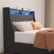 GZMR Queen Gray Metal Bed Frame Storage with Headboard