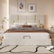 GZMR Queen Beige Platform Bed Storage with Headboard
