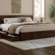 AFI King Walnut Wood Platform Bed Storage with Headboard