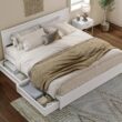 AFI King White Wood Platform Bed Storage with Headboard