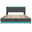 SINOFURN King Gray Tufted Bed Frame Storage with Headboard