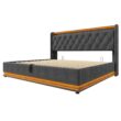 SINOFURN King Gray Tufted Bed Frame Storage with Headboard