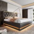 SINOFURN King Black Tufted Bed Frame Storage with Headboard