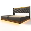SINOFURN King Black Tufted Bed Frame Storage with Headboard