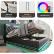 SINOFURN King Black Tufted Bed Frame Storage with Headboard