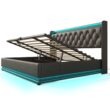 SINOFURN King Black Tufted Bed Frame Storage with Headboard