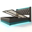 SINOFURN Queen Black Tufted Bed Frame Storage with Headboard