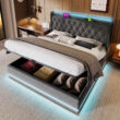 SINOFURN Queen Gray Tufted Bed Frame Storage with Headboard
