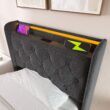 SINOFURN Twin Gray Tufted Bed Frame Storage with Headboard