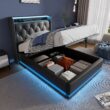 SINOFURN Twin Black Tufted Bed Frame Storage with Headboard