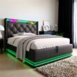 SINOFURN Twin Black Tufted Bed Frame Storage with Headboard