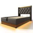 SINOFURN Twin Black Tufted Bed Frame Storage with Headboard