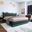 SINOFURN Full Black Tufted Bed Frame Storage with Headboard