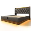 SINOFURN Full Black Tufted Bed Frame Storage with Headboard
