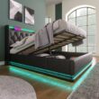 SINOFURN Full Black Tufted Bed Frame Storage with Headboard