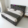 SINOFURN Full Gray Tufted Bed Frame Storage with Headboard