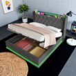 SINOFURN Full Gray Tufted Bed Frame Storage with Headboard