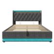 SINOFURN Full Gray Tufted Bed Frame Storage with Headboard