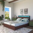 GZMR King Brown Metal Bed Frame Storage with Headboard