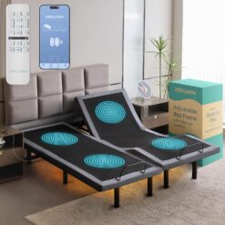 Renanim SF Split King Adjustable Bed Frame with Massage Wireless Remote - USB Ports - UnderBed Light - Zero Gravity Electric Bed
