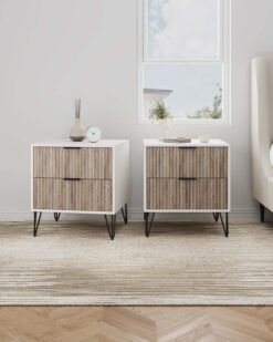 Manhattan Comfort White and Rustic Grey 2 -Drawer 40.14-in W x 21.65-in H Modern Nightstand