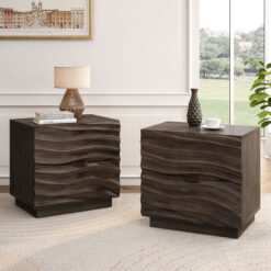 LUXEYARD Solid Wood Nightstands Set of 2 Bedside Table with 2 Drawers No Handles Sofa End Table for Living Room Bedrooms Brown