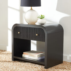 Safavieh Liabella Scandinavian Style 1 Drawer Curved Nightstand/Black/Gold