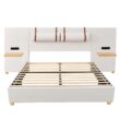 ModernLuxe Queen Size Upholstered Platform Bed Two Outlets and USB Charging Ports on Both Sides Two Bedside Pillows Storage ShelvesVelvet Beige