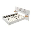 ModernLuxe Queen Size Upholstered Platform Bed Two Outlets and USB Charging Ports on Both Sides Two Bedside Pillows Storage ShelvesVelvet Beige