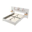 ModernLuxe Queen Size Upholstered Platform Bed Two Outlets and USB Charging Ports on Both Sides Two Bedside Pillows Storage ShelvesVelvet Beige