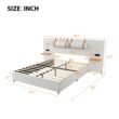 ModernLuxe Queen Size Upholstered Platform Bed Two Outlets and USB Charging Ports on Both Sides Two Bedside Pillows Storage ShelvesVelvet Beige