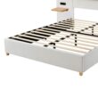 ModernLuxe Queen Size Upholstered Platform Bed Two Outlets and USB Charging Ports on Both Sides Two Bedside Pillows Storage ShelvesVelvet Beige